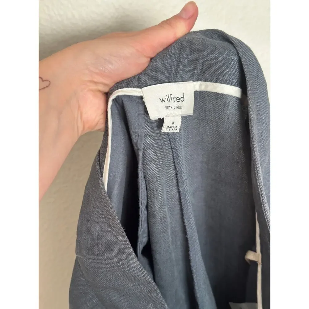 Aritzia Wilfred Tie Front Waist Linen Lyocell Blend Capri Pants Navy Blue Gray